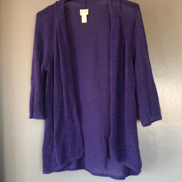 Chico's sz 2 (Large) purple lightweight open front cardigan sweater 3/4 Sleeves - Picture 1 of 5